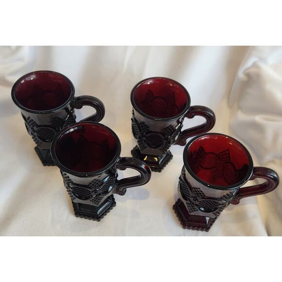 Avon 1876 Cape Cod Ruby Red Coffee Mugs-Set of 4  Vintage Pressed Glass Perfect - Picture 2 of 6